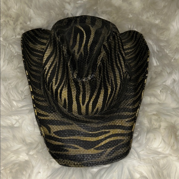 PETER GRIMM Black & Tan Zebra Straw Cowboy Hat - Picture 1 of 8